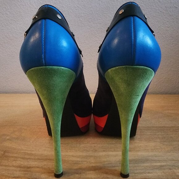 Versace Shoes Womens Size 40.5 Multicolor Suede Leather Platform High Heel Italy - Picture 3 of 14